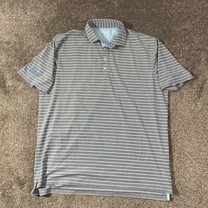 Johnnie O Polo Shirt Mens Size Large Gray Striped Golf Short Sleeve - Picture 1 of 12