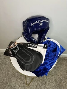 Tap Out Bag Gloves Blue Robe Macho Head Gear Boxing MMA Fighting Equipment - Picture 1 of 6