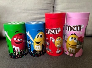 Rare set of 4 m&m tin box, collectible, red, yellow, candy, m&ms, container - Picture 1 of 4