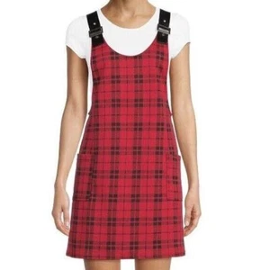 No Boundaries Dress Juniors Size XS Black Red Plaid Pockets Dark Academia Goth - Picture 1 of 9