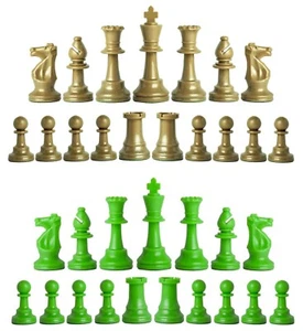 Staunton Triple Weighted Chess Pieces – Set 34 Khaki Gold & Neon Green 4 Queen - Picture 1 of 4