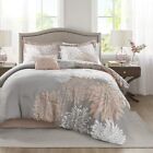 Blush Pink Gray Grey White Large Flower Floral 5 pc Comforter Set Queen King Bed