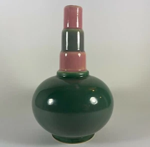 Vintage Roseville Futura Ball Bottle Vase 384-8 Art Deco Green And Pink - Picture 1 of 8