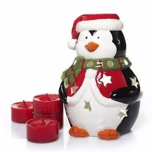 Yankee Candle Penguin Luminary Tealight Holder 4 Red Apple Wreath Tealights New - Picture 1 of 4