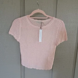 Alice And Olivia Maryam Pullover Size XS Women Preppy Linen Blend In Pink Lace - Picture 1 of 8