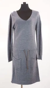 Abito Stefanel In Maglia Grandi M Grigio Mélange Midi Maniche Lunghe Fine A296 - Picture 1 of 5