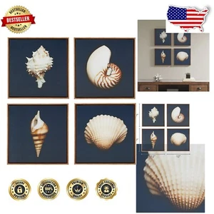 Versatile Coastal Framed Seashell Art Set - 12x12 Canvas Decor for Any Room - Picture 1 of 7