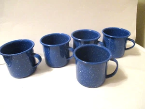 Blue Graniteware Coffee Mugs, Set of 5 Camping - Picture 1 of 4