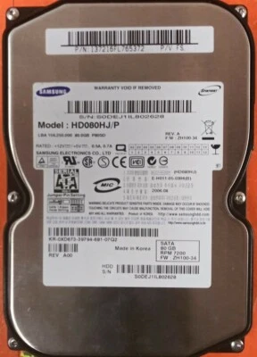 ⭐️⭐️⭐️⭐️⭐️ Hard Drive SATA Desktop 3.5" Samsung HD080HJ/P 80GB 137216FL765372 - Image 1 of 2