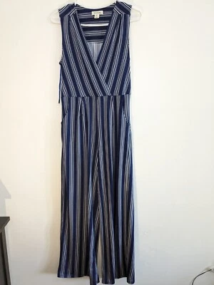 Mono para mujer Monteau Los Angeles grande azul marino a rayas sin mangas pierna ancha Foto 1 de 4