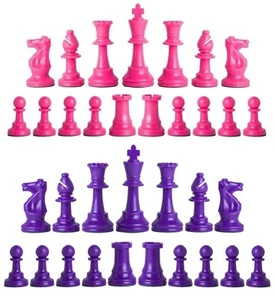 Piezas de ajedrez Staunton de un solo peso - juego completo de 34 rosas y púrpuras - 4 reinas - Imagen 1 de 3