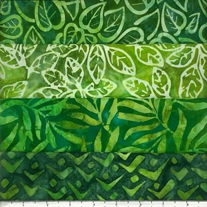 Lot of (4) 1 Yard Cuts 100% Cotton Quilting Batik Fabric Green Leaves #499B - Picture 1 of 2