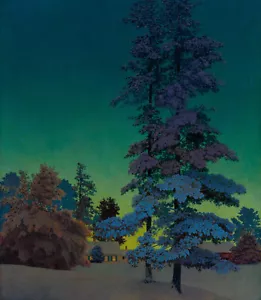 Maxfield Parrish : Winter Night Landscape : 1956 : Archival Quality Art Print - Picture 1 of 2