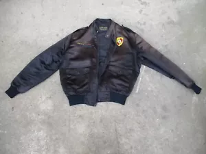 VTG 80s STYLE AUTO SATIN LOOK JACKET EMBROIDERED LOGO SIZE L BLACK - Picture 1 of 15