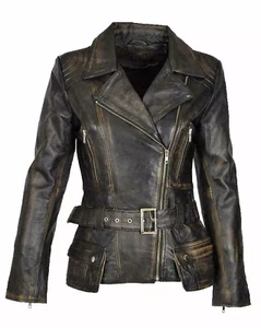 New Women's Genuine Lambskin Soft Leather Motorcycle Slim fit Biker Jacket - Picture 1 of 4