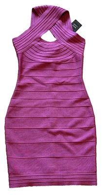 Herve Leger Criss Cross Bodycon Bandage Dress Purple Size Large NWT 2530 - Image 1 of 4