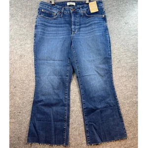 Madewell Mid Rise Kick Out Jeans Blue Wash Frayed Hem Women W14 Wide - Picture 1 of 9