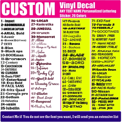 CUSTOM Vinyl Decal ANY TEXT NAME Personalized Lettering Sticker, 26 Colors, [3] - Image 1 of 4