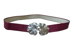 Vintage signierter Mimi Di N 1981 Vintage rosa Kunstleder Gürtel silberfarbene Blätter - Bild 1 von 4