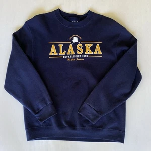 Vintage Alaska Sweatshirt - Fruit of the Loom Sweater Jumper Navy Mens Size L - Picture 1 of 8