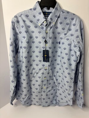 Camisa Ralph Lauren Calce Clásico Azul Logotipo Tigre Monograma Manga Larga Nueva Foto 1 de 2