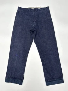 Pantalones de Trabajo Denim Artesanal Azul Francés Vintage Años 20-30 35x28 Reparación Visible - Imagen 1 de 13