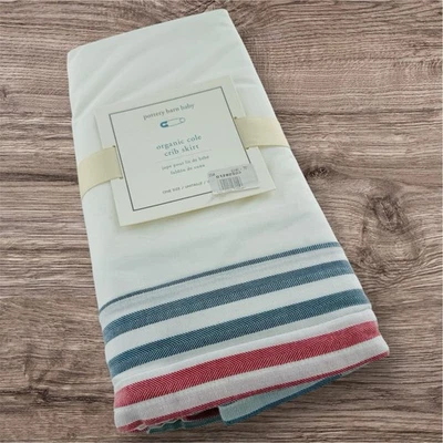 Юбка для кроватки Pottery Barn Baby Cole из органического хлопка в красную синюю полоску 16 дюймов - Изображение 1 из 4