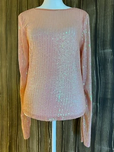 Free People Peach Unapologetic Sequin Sheer Open Back Top Festival Ballet Sz S - Picture 1 of 9