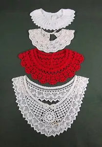 4 four vintage CROCHET COLLARS stitchery handwork RED and CREAMY WHITE - Picture 1 of 11