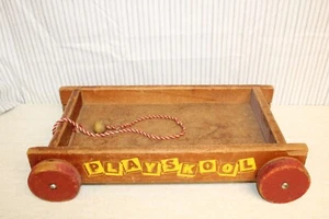 Antique Vintage 18"L Wood PLAYSKOOL® Children's Kids Pull Toy Wagon - Picture 1 of 9