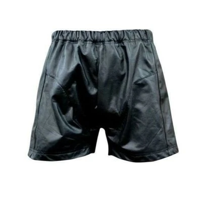 Men's Genuine Leather Boxers Style Shorts Stretchable Waist Black Color - Image 1 of 2