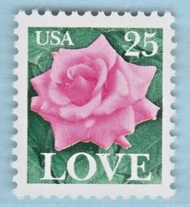 LOVE STAMP PINK ROSE 25 CENT FLOWERS 1988 UNUSED SINGLE - Picture 1 of 1