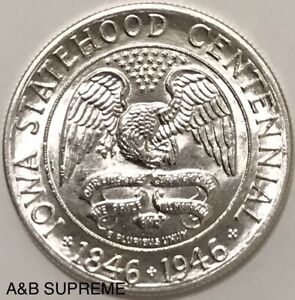 1946 Iowa Centennial Commemorative Half Dollar Superb Gem Bu Unc 90% Silver