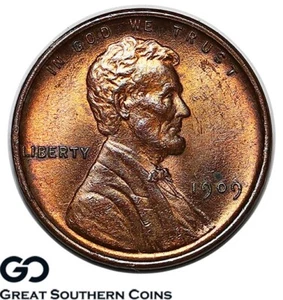 1909 Lincoln Cent Wheat Penny, Red Brown - Picture 1 of 3
