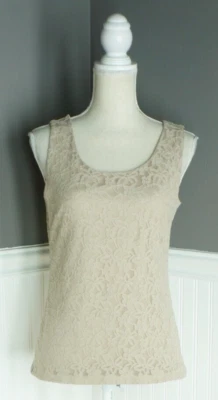 Camiseta sin mangas Dana Buchman beige floral de encaje forrada con carcasa talla S Foto 1 de 4