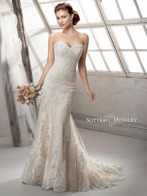 Sottero & Midgley Viera 4SS057 Wedding Dress 12 Lace Strapless Nude Lining - Image 1 of 4