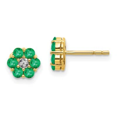 14k Two-Tone Gold Emerald and Diamond Post Earrings - Image 1 of 4