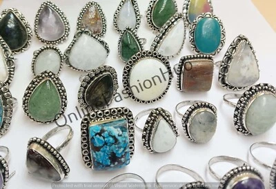 Lote de anillos al por mayor amatista natural y mezcla de piedras preciosas enchapadas en plata de ley 925 Foto 1 de 3