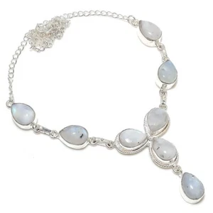 Rainbow Moonstone Gemstone Handmade 925 Sterling Silver Jewelry Necklace Sz 18" - Picture 1 of 1