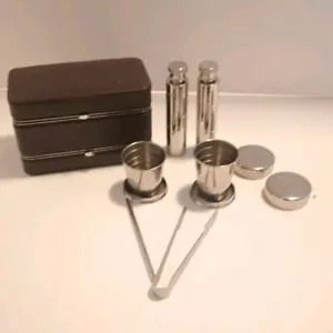 Vintage Mini Tragbar Reise Barkeeper Kit Cocktail Bar Set mit 2-seitigem Druckknopf Etui - Bild 1 von 16