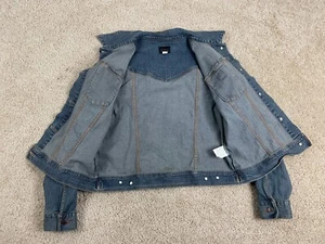 Riders Denim Jean Jacket Womens Large Stretch Collared Button Up Pockets Blue - Picture 1 of 15