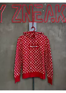 SUPREME LOUIS VUITTON Box Logo Hooded Sweatshirt Red - EU S - DS OG ALL - Bild 1 von 4