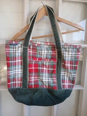 Bolso de Mano LANDS END 5 Bolsillos Lona Cuadros Rojo/Verde Bolso de Playa Vacaciones Comprador Mediano Foto 1 de 4