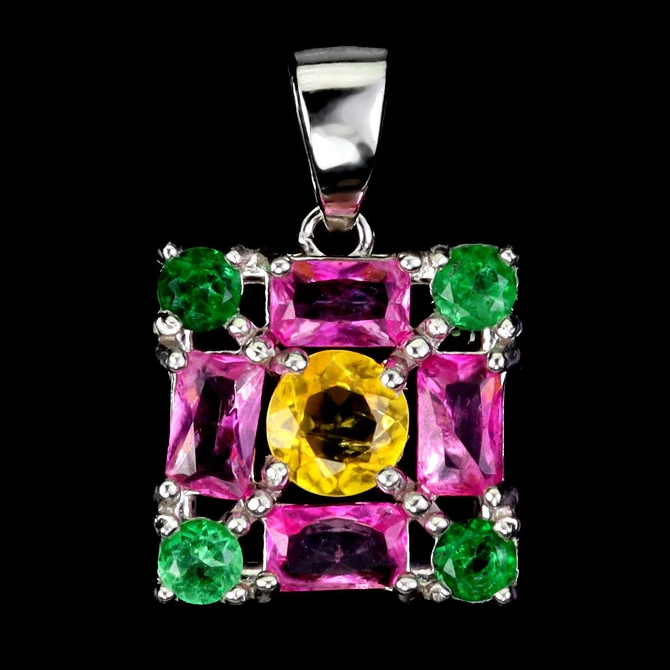 925 Pendente Argento Sterling Rotondo Mix Topazio 5mm Naturale Gemma Gioielli - Immagine 1 di 4