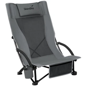 Silla plegable de playa Skandika Beach con malla respaldo alto plegable gris nueva - Imagen 1 de 7