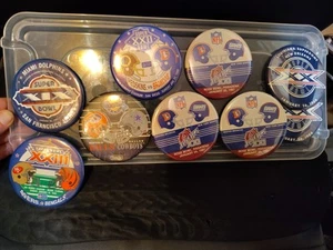 Lot Of 9 Vintage Superbowl Football Pins Broncos Giants Cowboys 49ers Bears - Picture 1 of 5