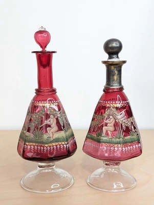Salviati Venetian Murano Cranberry Glass Antique Bacchus Oil & Vinegar Cruet Set - Image 1 of 4