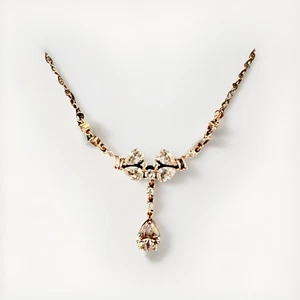 18 Inch Necklace Rose Gold With 5 Tear Cubic Zirconia Lab Diamonds. Never Worn - Bild 1 von 1