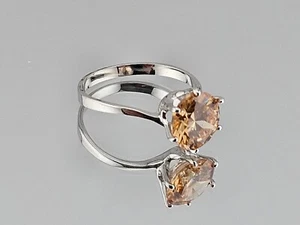 ESTATE Round Cut ORANGE CUBIC ZIRCONIA Silver Plated ENGAGEMENT Style RING Sz 6 - Picture 1 of 4