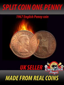 1967 English One Penny Split Coin / Vintage 1p Split Coin Close Up Magic Trick - Picture 1 of 1